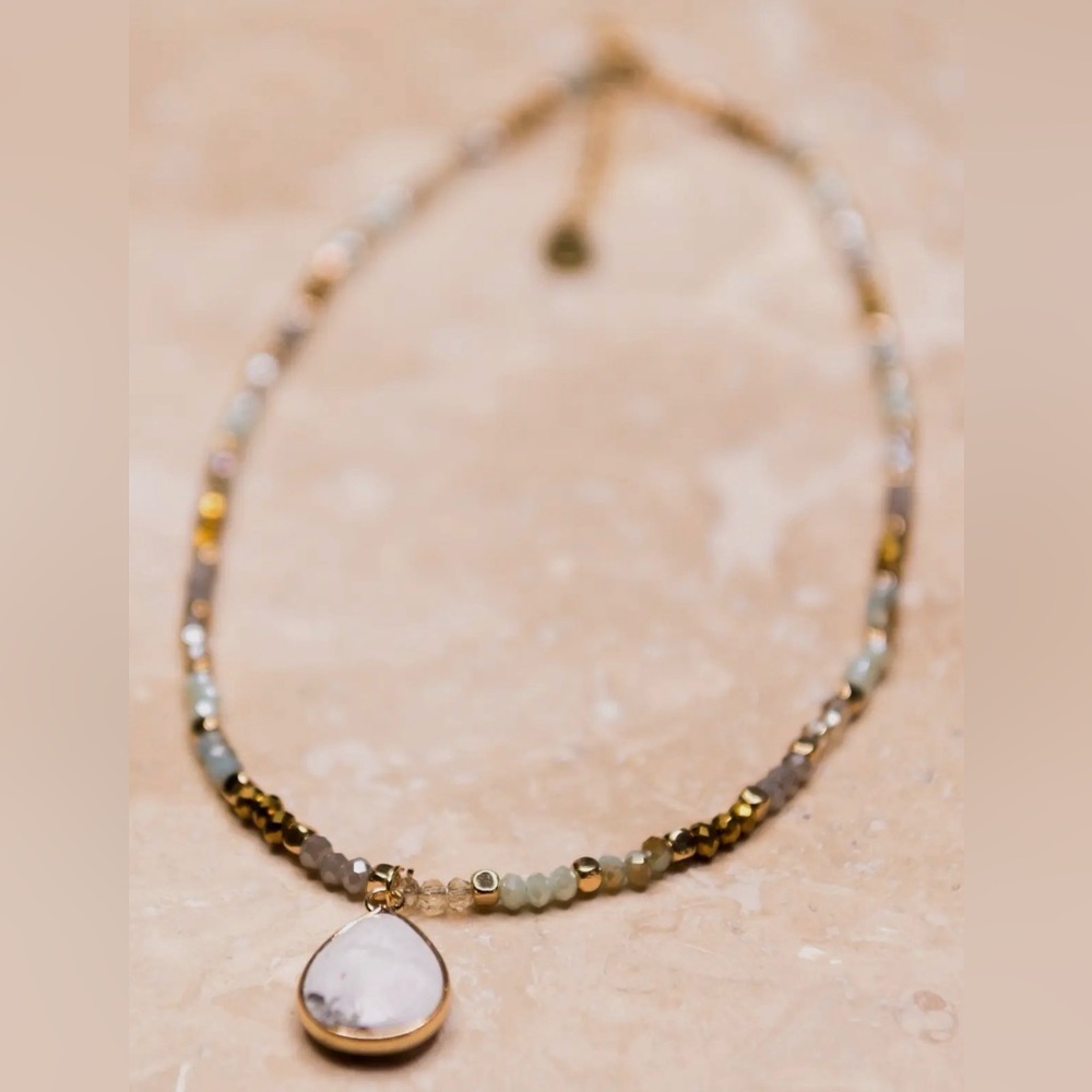 Kitty Elegant Multi-Color Beaded Necklace with Teardrop Pendant - Picture 2 of 2
